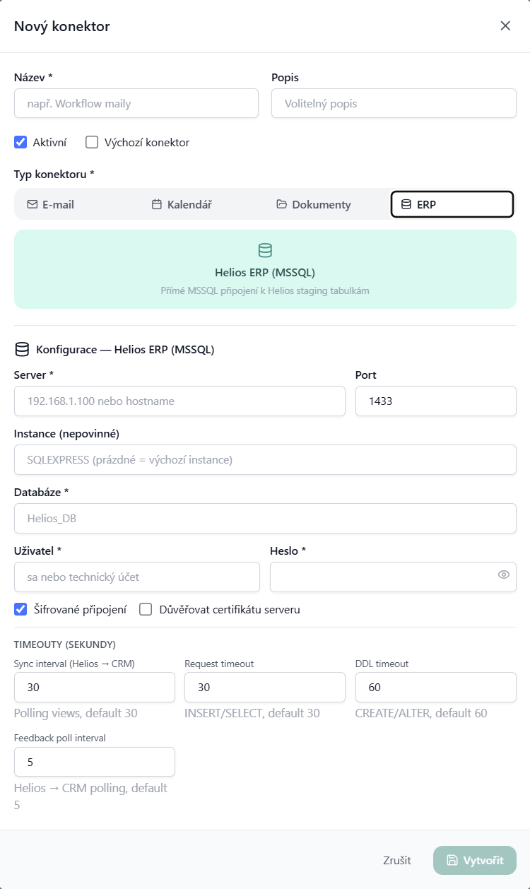 Vantia CRM — konfigurátor konektorů a napojení na Helios iNuvio